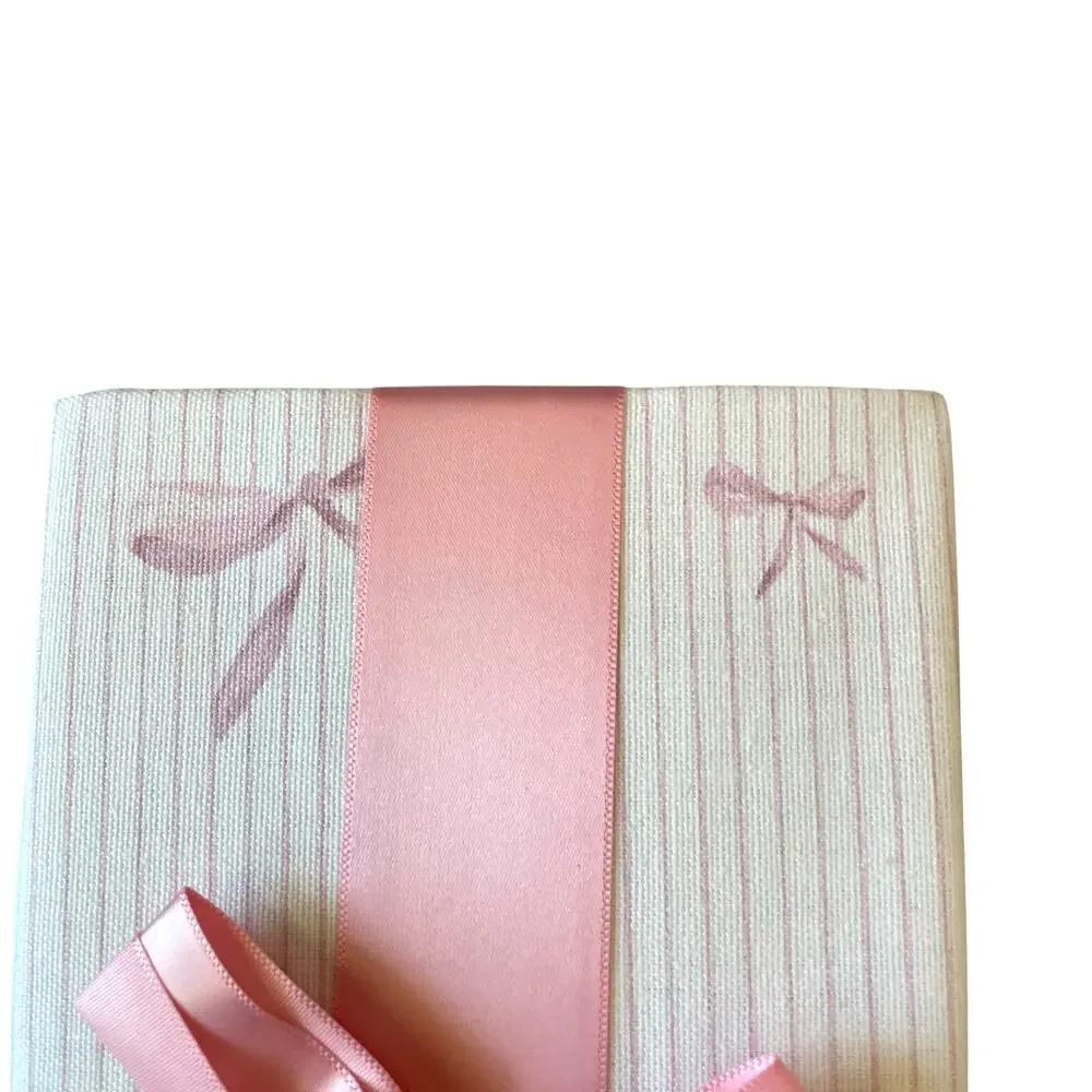 INDIGO Pink Bow Pinstripe Cotton Dinner Napkins 18x18 Set of 4 NEW